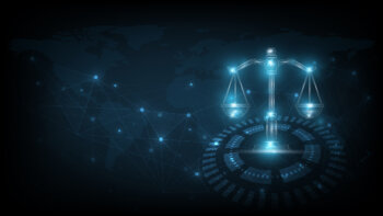 Internet law concept.Cyber Law as digital legal services Labor law, Lawyer, on Dark Blue blurred background.